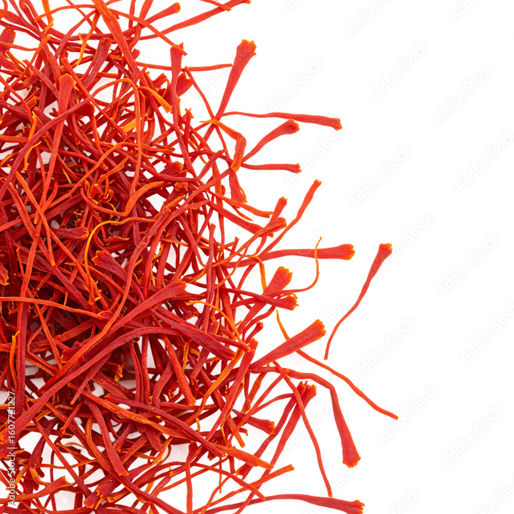 Fototapeta premium Organic Red Saffron Strands Isolated On Transparent Background