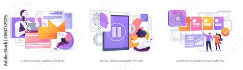 AI Tools Enhance Focus, Efficiency abstract concept vector illustrations.