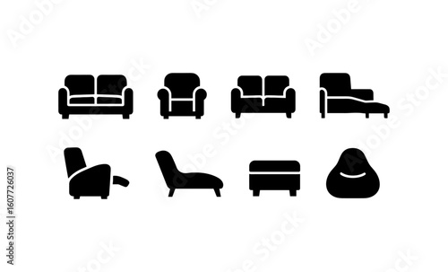 Silhouette collection of modern sofas and chairs icons