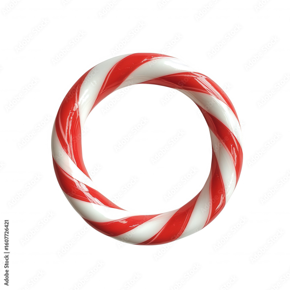 Fototapeta premium Twisted candy cane ring isolated on a transparent background white striped