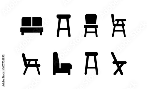 Minimalist furniture silhouettes collection: chairs and sofas