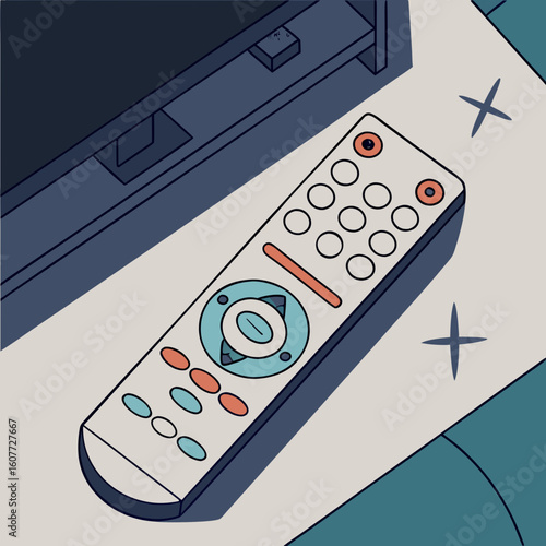 Remote control lying next to TV on flat surface in modern room  