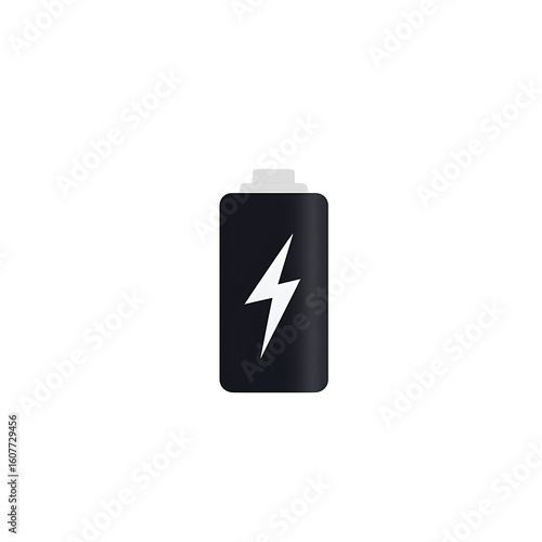 A sleek battery icon against a stark black background. A dynamic lightning bolt symbol is prominently displayed, suggesting power and energy replenishment.