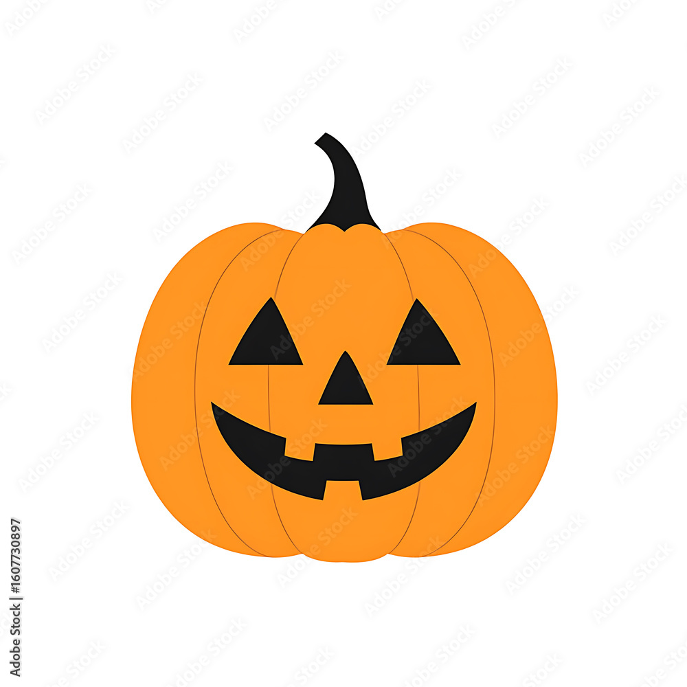 Fototapeta premium Classic Halloween jack-o'-lantern with triangular eyes and a wide smile. A simple, festive pumpkin symbol, isolated on black background.