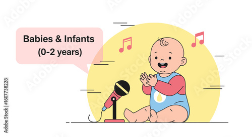 Cute Toddler Sings Into Microphone And Claps Hands Against Yellow Background