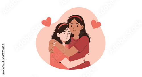 Delightful Embrace Two Young Women: Illustration Capturing Sisterhood Connection