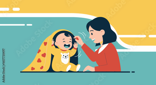 Delightful Peek A Boo Game Featuring Joyful Baby And Loving Mother Bonding Time