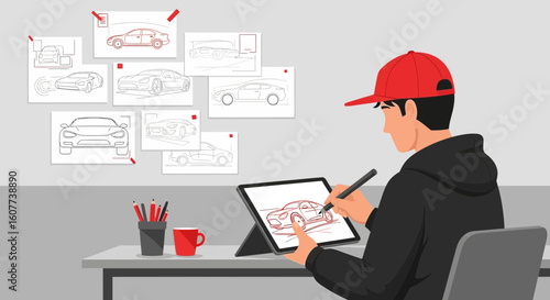 Digital Car Designer Creates Automotive Sketches With A Pen And Tablet Device