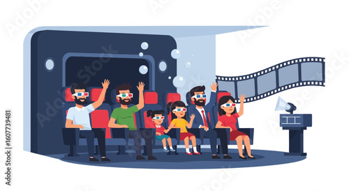 Family Enjoying A Movie In 3d Cinema With Special Effects