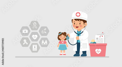 Doctor Examining Child Health And Medical Checkup Concept Illustration Scene