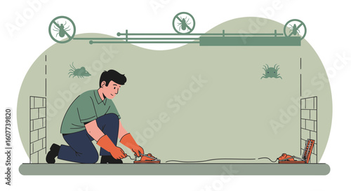 Effective Pest Control Man Setting Up Traps For Rodents In A Building