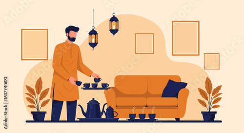 Elegant Man Serving Tea In Traditional Setting For Cultural Celebrations