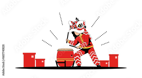 Festive Celebrations Traditional Lion Dance Performance With Drums And Boxes
