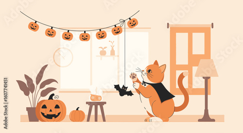 Festive Feline Frolics A Playful Autumn Scene In The Cozy Home Atmosphere
