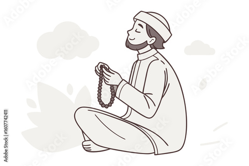 A muslim woman wearing a hijab writes the word arabic on a green chalkboard with a red marker