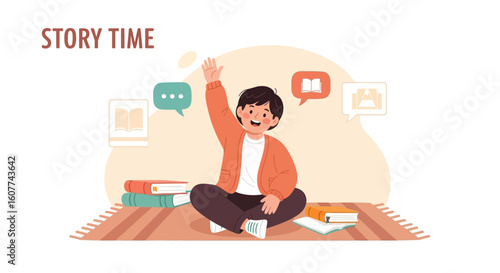 Enthusiastic Young Learner Raising Hand During Engaging And Interactive Story Time