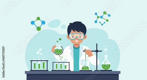 Enthusiastic Young Scientist Conducting Innovative Experiments In A Laboratory