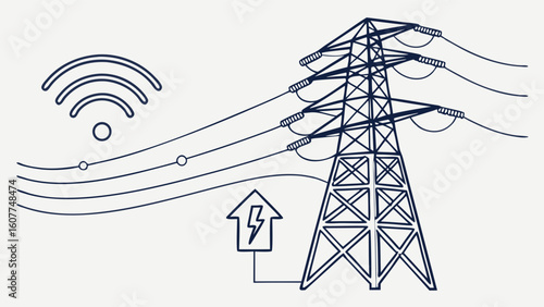 Smart Grid and Wireless Communication Technology with Electricity Pylon Outline