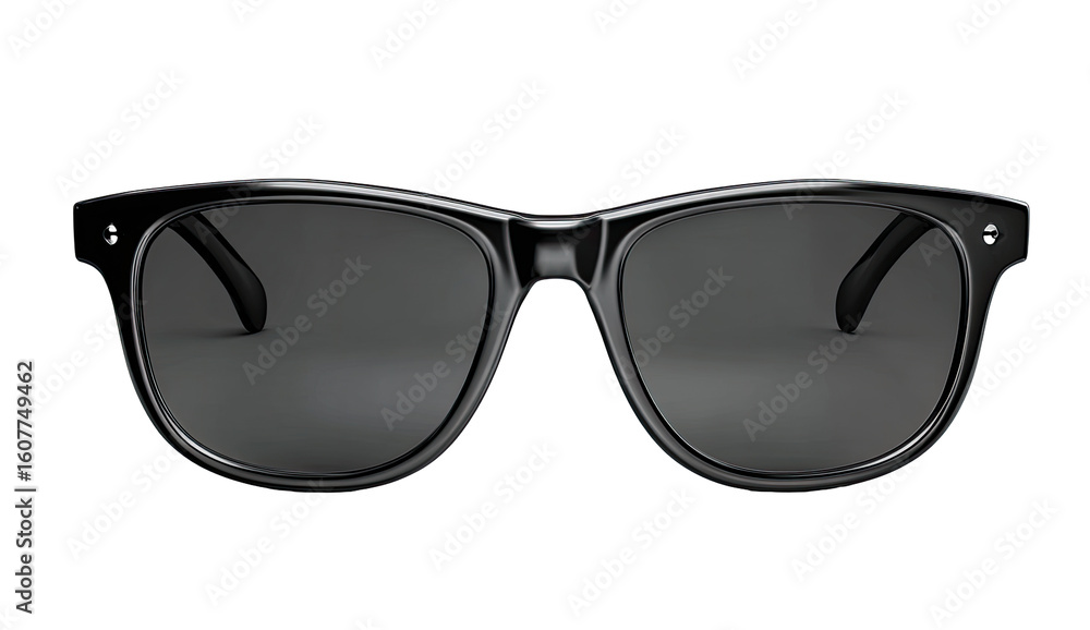 Fototapeta premium Black sunglasses, front view. Dark lenses, retro style
