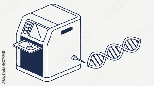 DNA Sequencing Machine and Double Helix Illustration for Genetic Research and Biotechnology