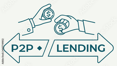 P2P Lending Concept: Hands Exchanging Money in a Modern Peer-to-Peer Financial Transaction Illustration