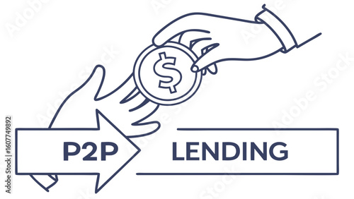 Peer-to-Peer (P2P) Lending Concept Illustration: Hands Exchanging Dollar Coin Symbolizing Direct Financial Transactions and Investment