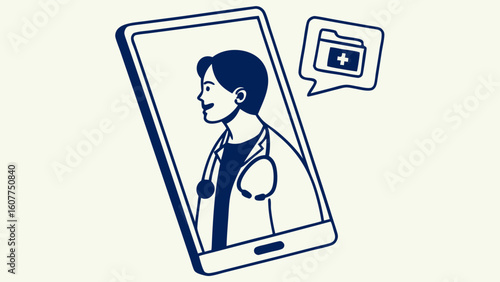 Telemedicine Doctor Consultation on Smartphone Screen. Virtual Healthcare Service with Online Medical Visit and Digital Health Records Concept.