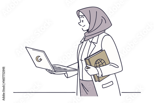 Elderly muslim man with white beard and cane sits beside young boy in traditional clothing