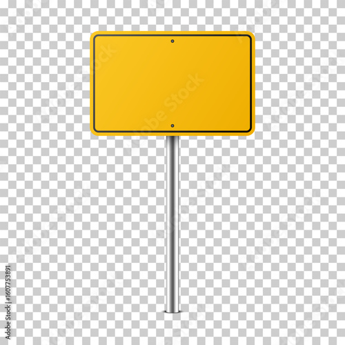 A blank yellow road sign on a silver post mock up