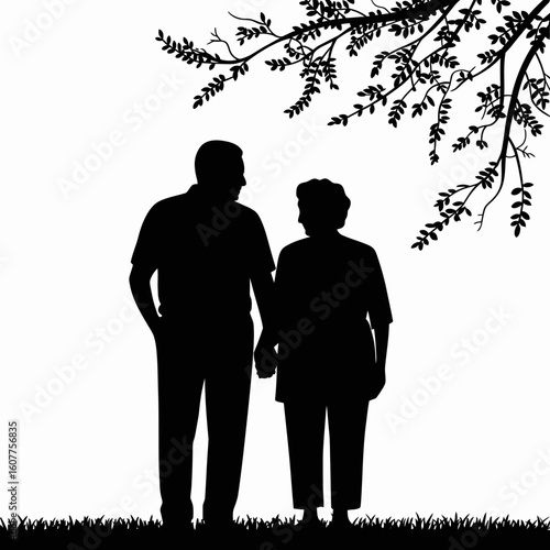 Elderly Couple Holding Hands Silhouette