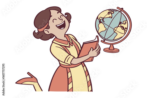 Joyful cartoon scientist with glasses holding up a test tube filled with red liquid in a lab coat