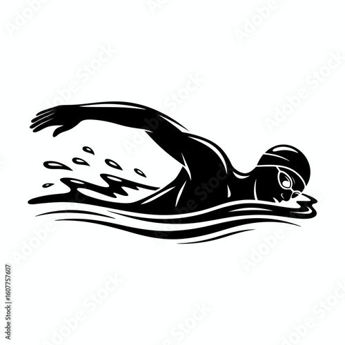 black swimmer in water, swimming action clip art preview