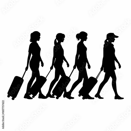 Traveling Women Silhouettes with Luggage Illustration