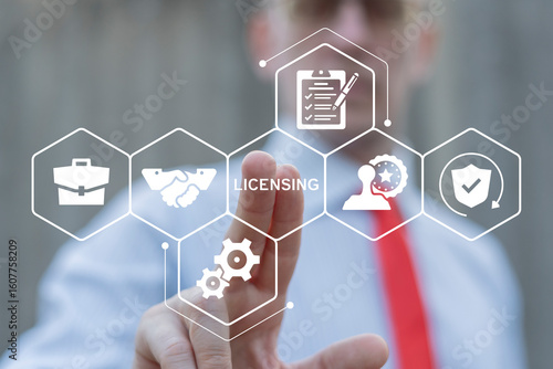 Bild auf Leinwand Business person using virtual touch screen push text: LICENSING