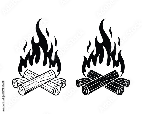 Minimalist and Detailed Campfire Silhouettes