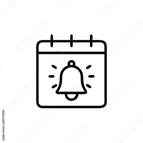 Outline bell icon on calendar page with radiating lines ringing schedule