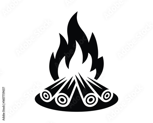Stacked Log Campfire Black and White Design