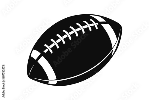 Black and White American Football Illustration Depicting the Classic Ball with Laces and Stripes