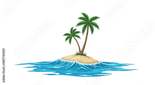 Tropical Island with Palm Trees Surrounded by Water