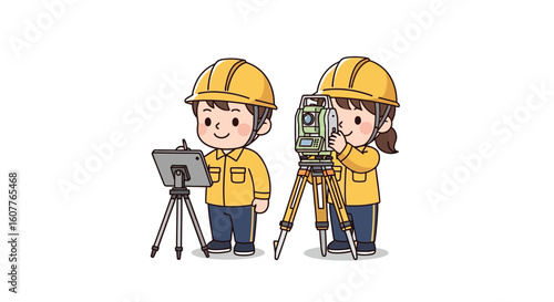 Surveyors Using Equipment on a Construction Site
