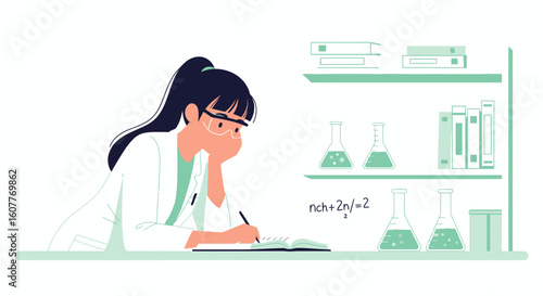 Focused Young Scientist Analyzing Data And Writing Notes In The Laboratory