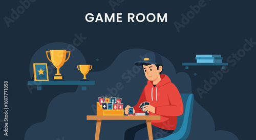 Leisurely Card Game In A Cozy Game Room Illustration For Entertainment