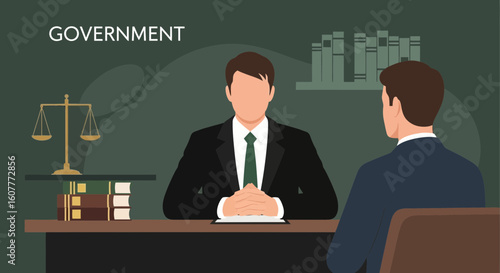 Government Official Meeting With a Citizen in an Office Setting Scene