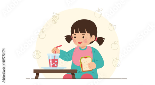 Happy Youngster Enjoying Refreshment While Holding Sandwich During Mealtime