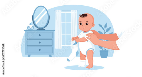 Little One Getting Dressed By Their Parent With Adorable Home Background