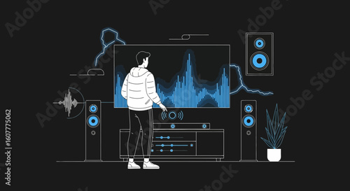 Immersive Audio Experience Person Setting Audio Settings on a Television Screen
