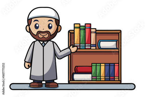 Young muslim boy wearing a kufi hat diligently practices arabic calligraphy on a whiteboard with a marker