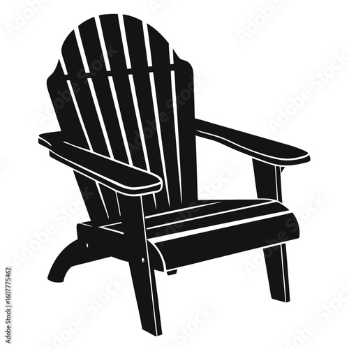 Silhouette Illustration of an Adirondack Chair with Slatted Design and Armrests for Outdoor Relaxation