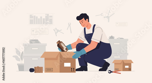Handyman Inspecting Spare Part for Repair Task or Maintenance Operation