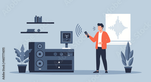 Man Changing Smart Home Settings with a Remote Controller in Living Room